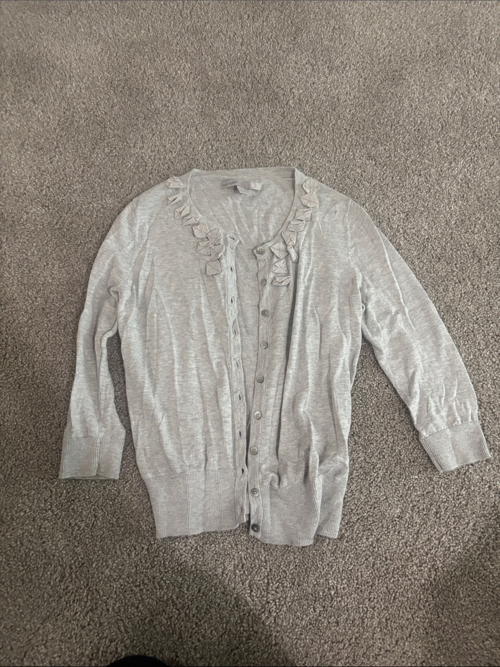 Old Navy Light Gray Ruffle-Trim Knit Cardigan